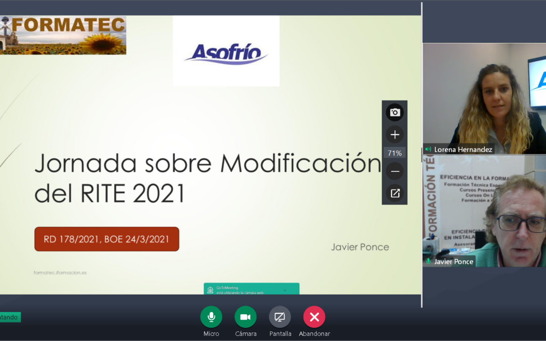 Formatec y Asofrio realizan un encuentro técnico para analizar las modificaciones del Reglamento de Instalaciones Térmicas de los Edificios (RITE) con sus socios